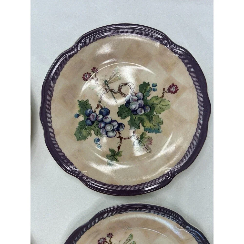 Tracy Porter Claret Collection 4 Salad Plate Dream Delicious Grape Dragonfly Vtg